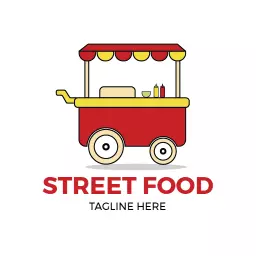 Colorful Red and Yellow Street Food Cart Served Fresh Logo Template