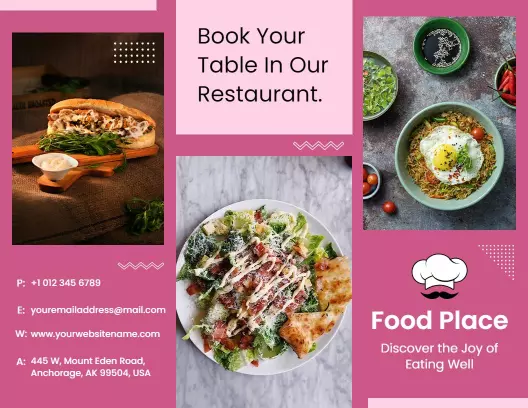 Colorful Restaurant Menu and Dining Table Reservation Brochure Template