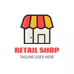 Colorful Retail Shop Icon with Red and Yellow Awning Logo Template