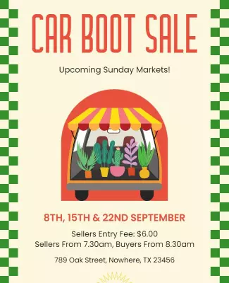 Colorful Retro Car Boot Sale Market Announcement Poster Template