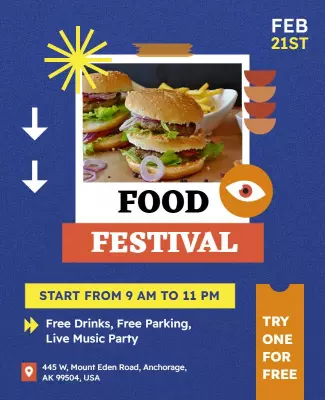 Colorful Retro Food Festival Celebration Poster Template