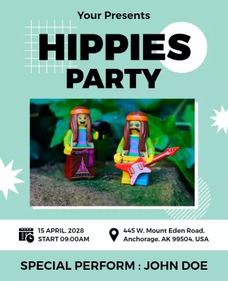 Colorful Retro Hippies Party Event Poster Template