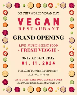 Colorful Retro Vegan Restaurant Grand Opening Poster Template