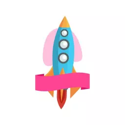 Colorful Rocket Design with Pink Banner for Creative Works Logo Template
