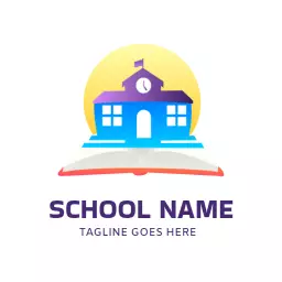 Colorful School Building with Open Book Symbol Logo Template