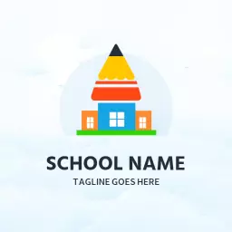 Colorful School Building with Pencil Design Logo Template