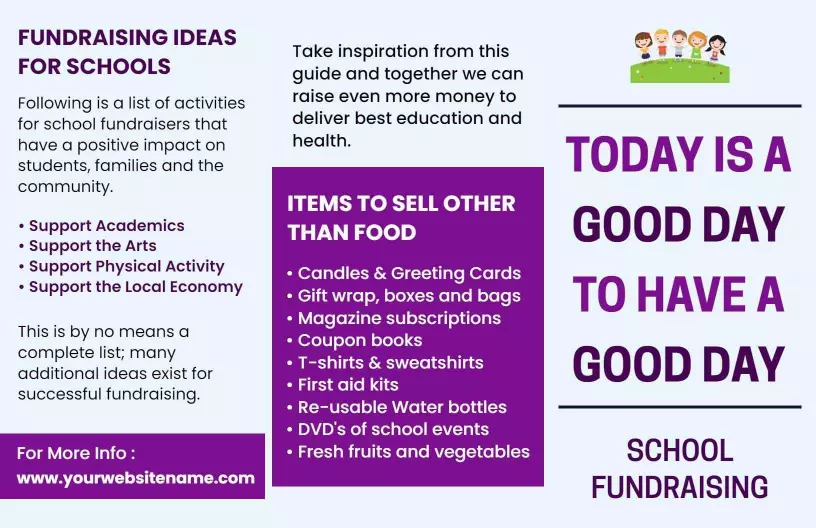 Colorful School Fundraising Ideas and Activities Brochure Template