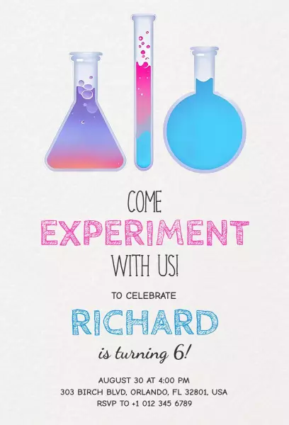 Colorful Science Experiment Birthday Celebration Invitation Template