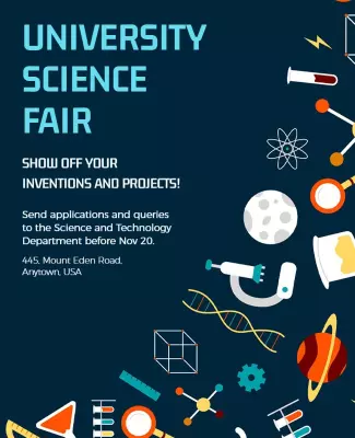 Colorful Science Fair Exhibition with Inventive Icons Poster Template