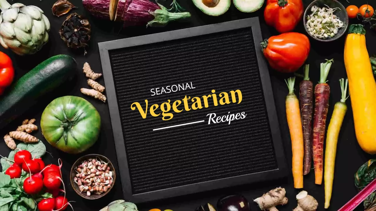 Colorful Seasonal Vegetables with Recipes Title YouTube Banner Template