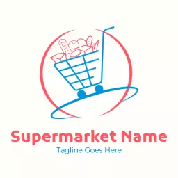 Colorful Shopping Cart Brimming with Groceries Supermarket Logo Template