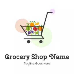 Colorful Shopping Cart Filled with Fresh Fruits and Veggies Logo Template