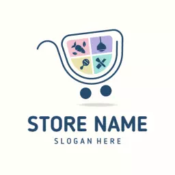 Colorful Shopping Cart Represents Variety in Departmental Store Logo Template