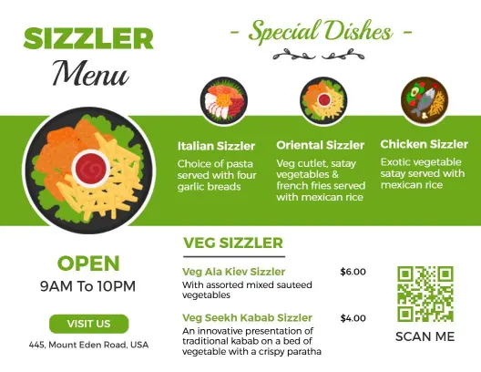Colorful Sizzler Restaurant Specialty Menu Template