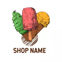 Colorful Sketch of Ice Cream Treats for Dessert Shop Logo Template