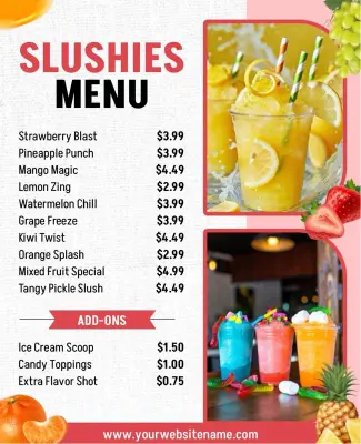 Colorful Slushies Menu with Refreshing Drink Poster Template