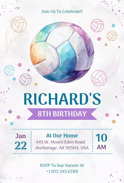 Colorful Soccer Sports Birthday Celebration Invitation Template