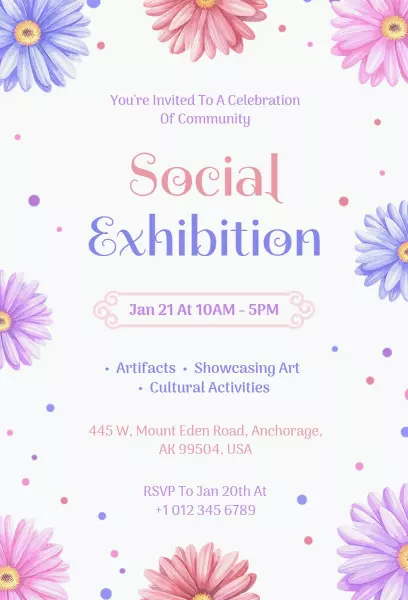 Colorful Social Community Art Exhibition Invitation Template