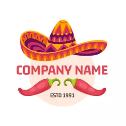 Colorful Sombrero and Chili Peppers Celebrating Mexico Logo Template