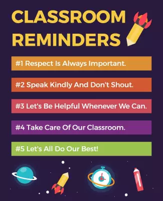 Colorful Space-Themed Classroom Reminders Poster Template