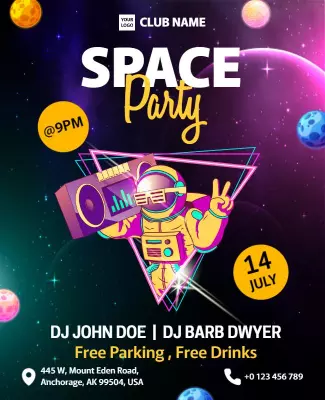 Colorful Space-Themed Party with DJ Lineup Poster Template
