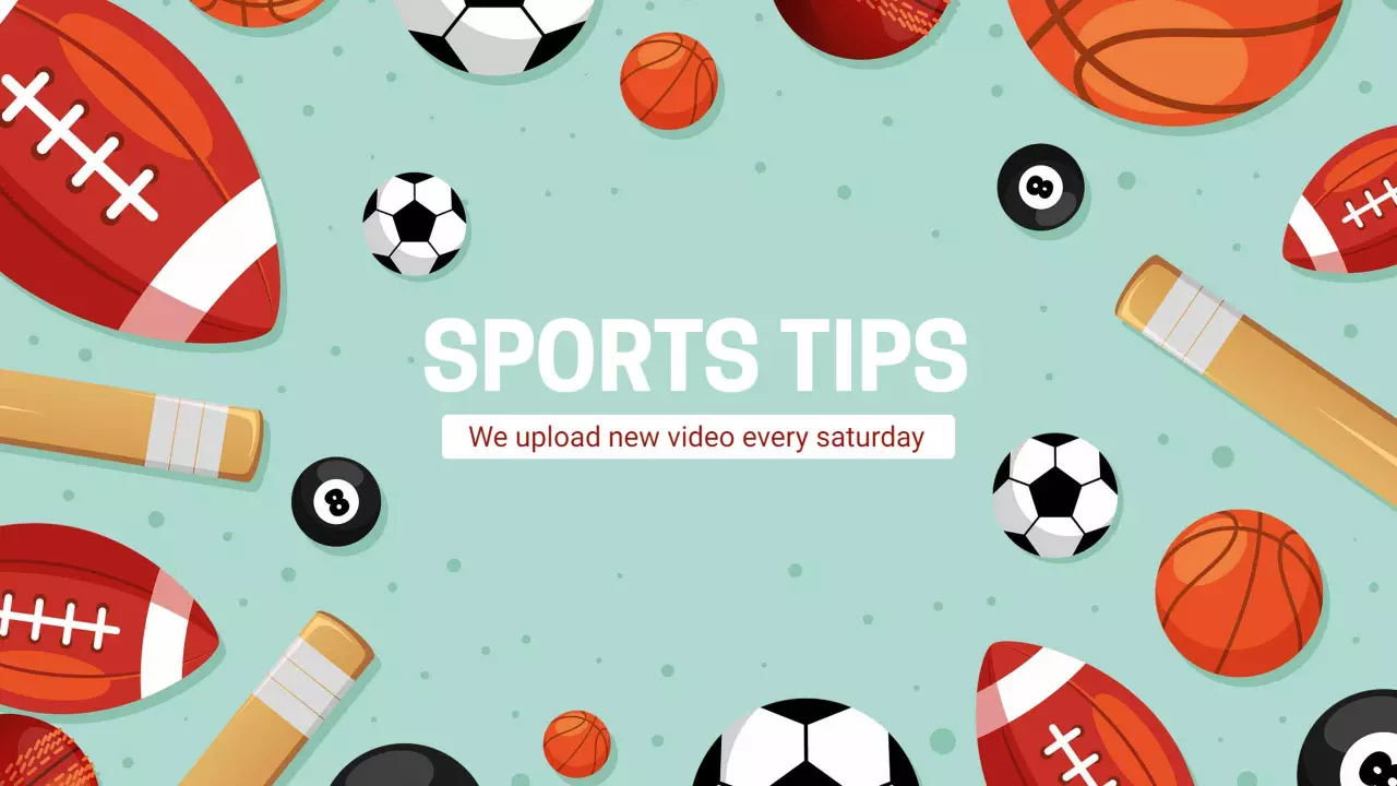 Colorful Sports Equipment and Balls on Blue Background Banner Template