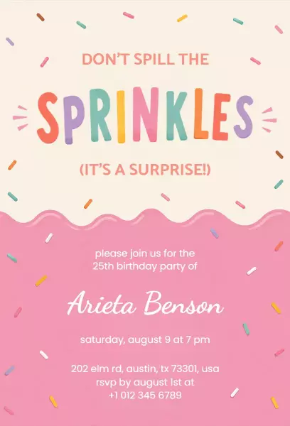 Colorful Sprinkle Theme Surprise Birthday Party Invitation Template