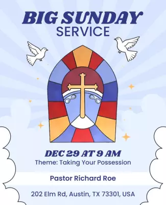 Colorful Stained Glass Church Service Announcement Poster Template