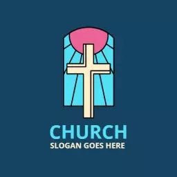 Colorful Stained Glass Window with a Cross Church Logo Template