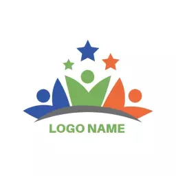 Colorful Stars and People Representing Champions Logo Template