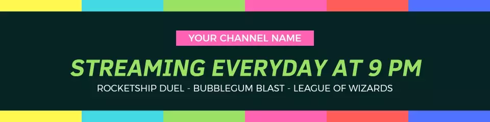 Colorful Streaming Schedule with Fun Gaming Themes Twitch Banner Template