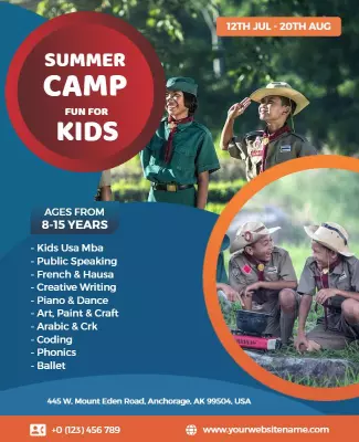 Colorful Summer Camp Adventures for Kids Poster Template