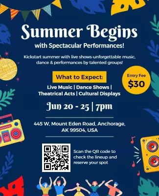 Colorful Summer Festival Celebration with Live Performances Poster Template