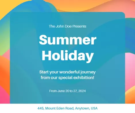 Colorful Summer Holiday Exhibition Invitation Ad Template