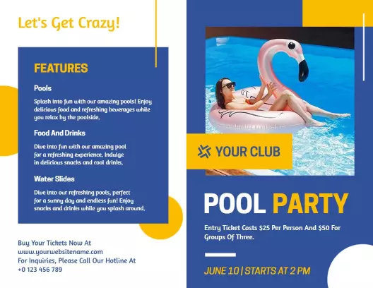Colorful Summer Pool Party Ticket Sale Brochure Template
