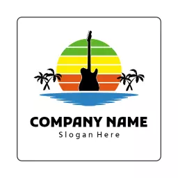 Colorful Sunset with Guitar and Tropical Vibes Reggae Logo Template