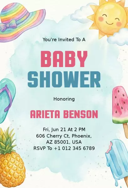 Colorful Sunshine Tropical Baby Shower Celebration Invitation Template