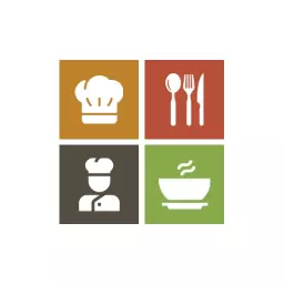 Colorful Symbols Representing Catering Services and Delicious Food Logo Template