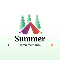 Colorful Tent Surrounded by Pine Trees for Summer Camp Logo Template