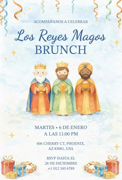 Colorful Three Kings Day Brunch Festival Invitation Template