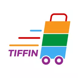 Colorful Tiffin Delivery Cart Representing Quick Service Logo Template