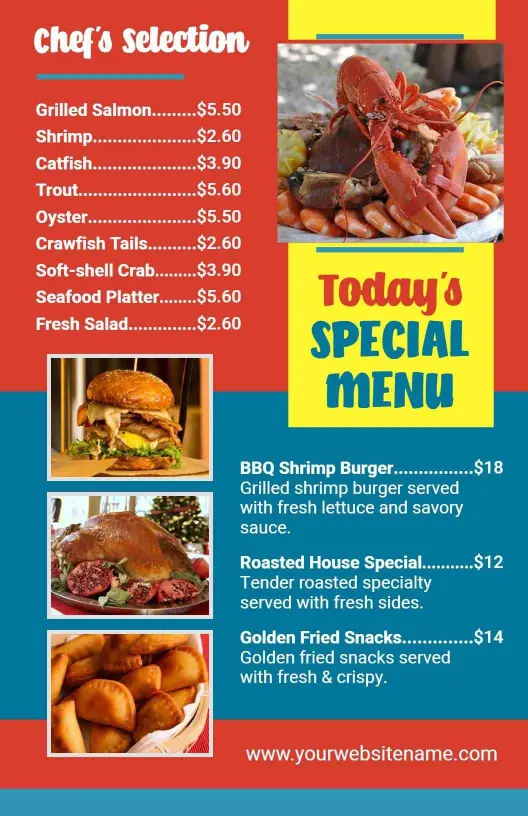 Colorful Today's Special and Shrimp Dishes Menu Template