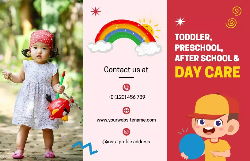 Colorful Toddler Learning and Daycare Services Brochure Template