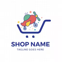 Colorful Toy Airplane in Shopping Cart for Toy Shop Logo Template