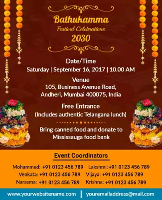 Colorful Traditional Bathukamma Festival Celebration Poster Template