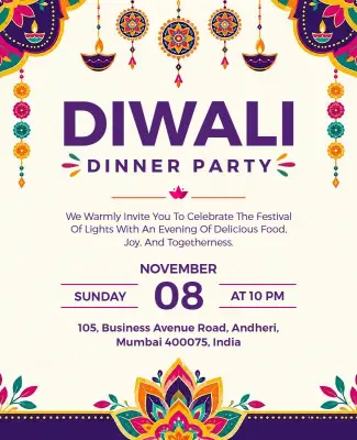 Colorful Traditional Diwali Dinner Celebration Poster Template