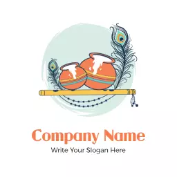 Colorful Traditional Pots and Peacock Design for Krishna Logo Template