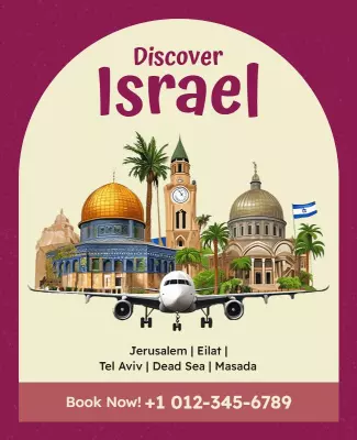 Colorful Travel Adventure Discover Israel Poster Template