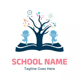 Colorful Tree with Happy Children Illustrating Learning Logo Template