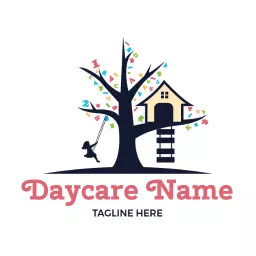 Colorful Tree with Swing Signifying Joyful Daycare Logo Template